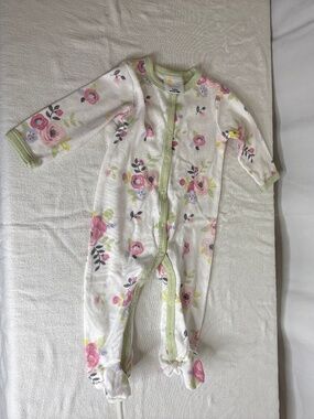 Little Chickadees Floral Pink/Green LS Footed Sleeper 6/9 Months